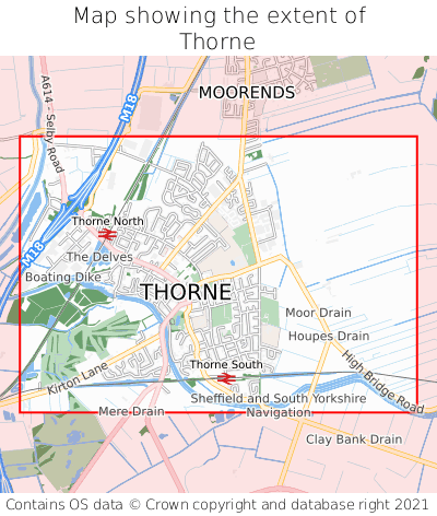 Map showing extent of Thorne as bounding box