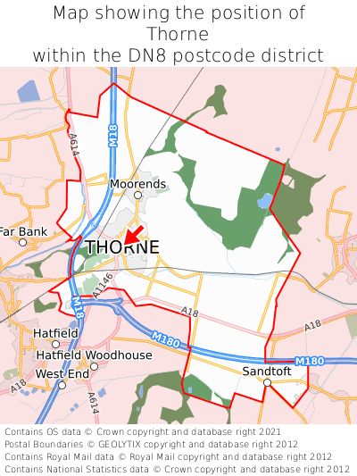 Map showing location of Thorne within DN8