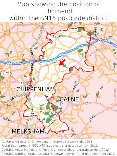 Map showing location of Thornend within SN15