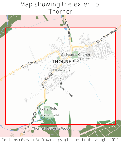 Map showing extent of Thorner as bounding box