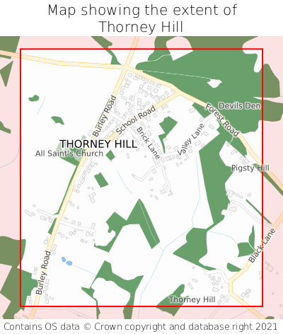 Map showing extent of Thorney Hill as bounding box