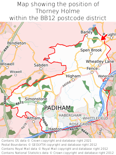 Map showing location of Thorney Holme within BB12