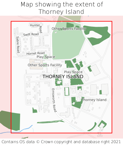 Map showing extent of Thorney Island as bounding box