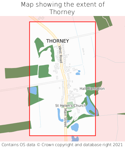 Map showing extent of Thorney as bounding box
