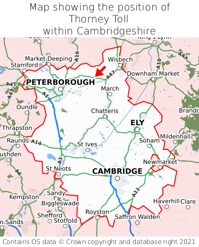 Map showing location of Thorney Toll within Cambridgeshire