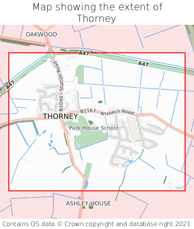 Map showing extent of Thorney as bounding box