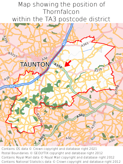 Map showing location of Thornfalcon within TA3