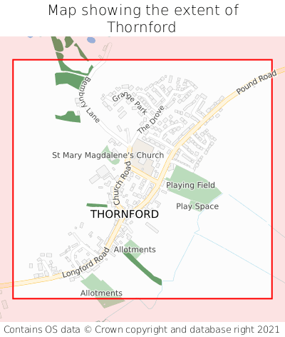 Map showing extent of Thornford as bounding box