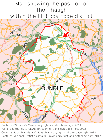 Map showing location of Thornhaugh within PE8
