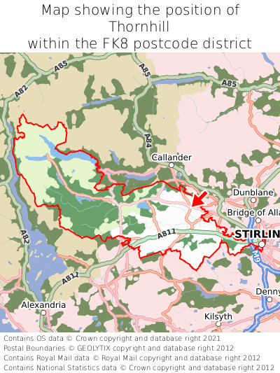 Map showing location of Thornhill within FK8