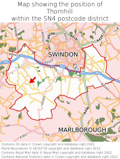 Map showing location of Thornhill within SN4