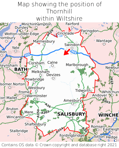 Map showing location of Thornhill within Wiltshire