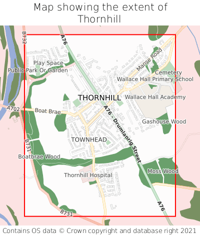 Map showing extent of Thornhill as bounding box