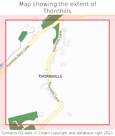 Map showing extent of Thornhills as bounding box