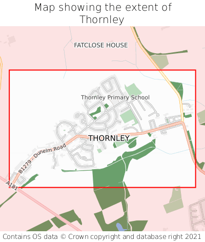 Map showing extent of Thornley as bounding box