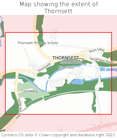 Map showing extent of Thornsett as bounding box