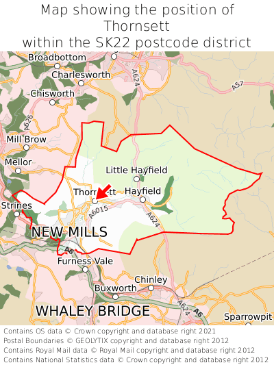 Map showing location of Thornsett within SK22