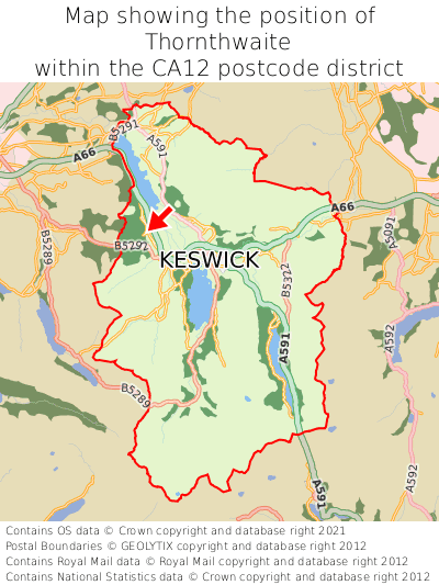 Map showing location of Thornthwaite within CA12