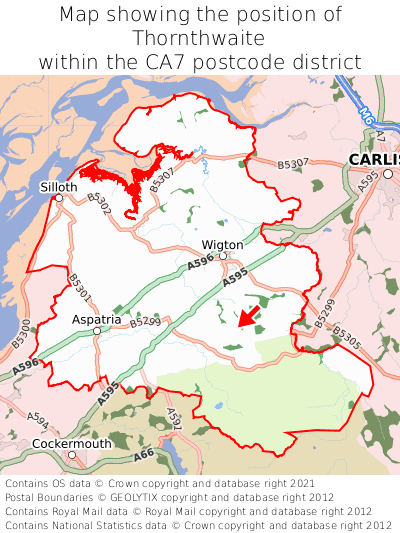 Map showing location of Thornthwaite within CA7