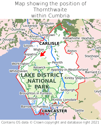 Map showing location of Thornthwaite within Cumbria