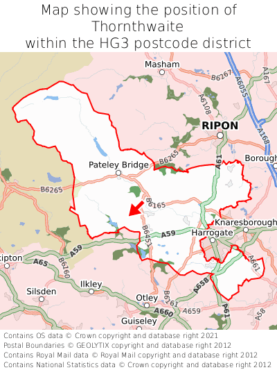 Map showing location of Thornthwaite within HG3