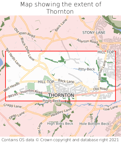 Map showing extent of Thornton as bounding box