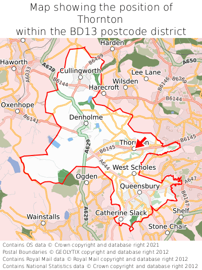 Map showing location of Thornton within BD13