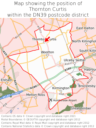 Map showing location of Thornton Curtis within DN39