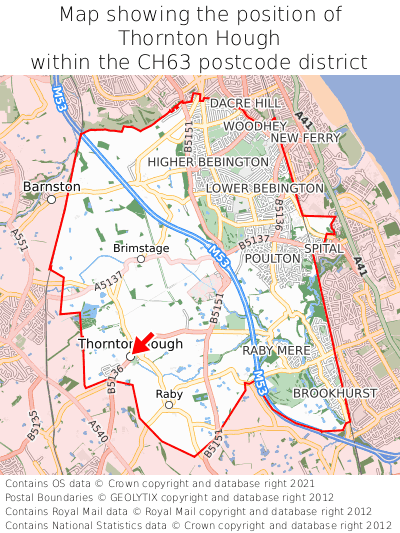 Map showing location of Thornton Hough within CH63