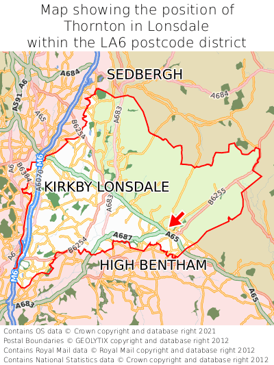 Map showing location of Thornton in Lonsdale within LA6