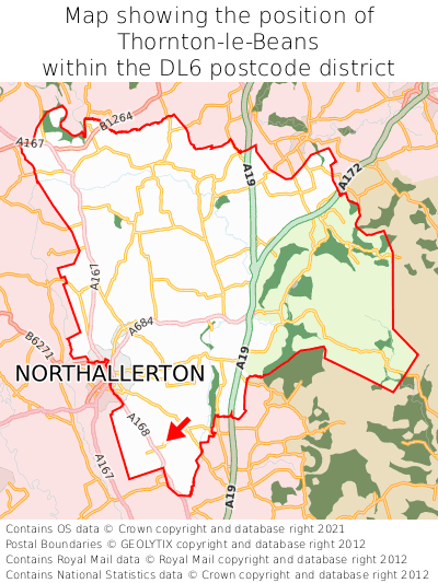 Map showing location of Thornton-le-Beans within DL6