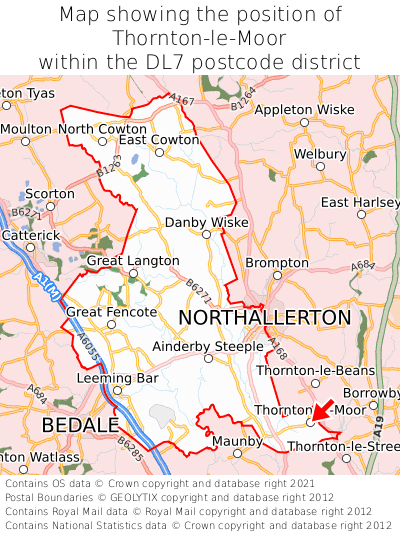 Map showing location of Thornton-le-Moor within DL7