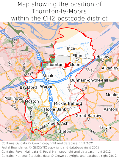 Map showing location of Thornton-le-Moors within CH2