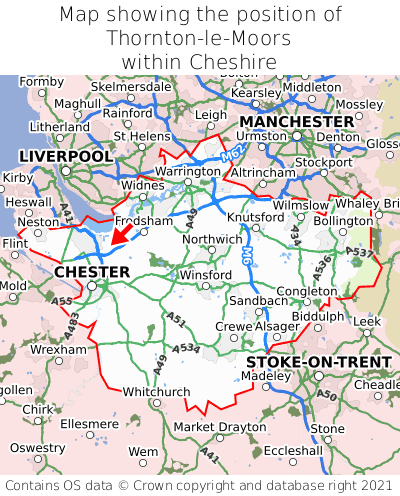 Map showing location of Thornton-le-Moors within Cheshire