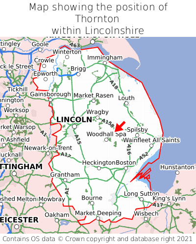 Map showing location of Thornton within Lincolnshire