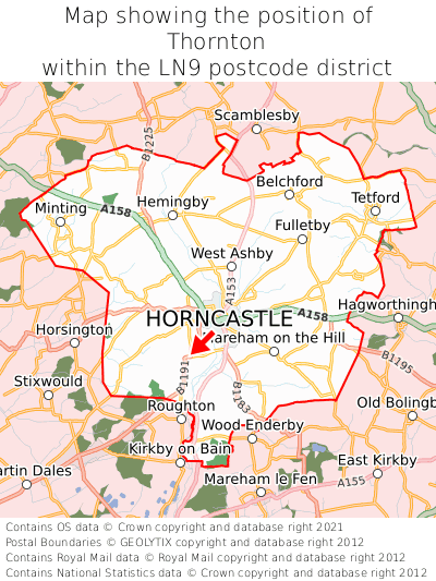 Map showing location of Thornton within LN9