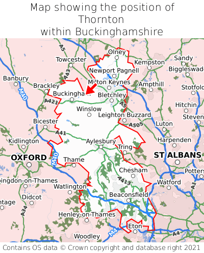 Map showing location of Thornton within Buckinghamshire