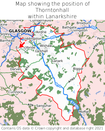Map showing location of Thorntonhall within Lanarkshire