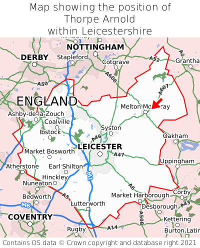 Map showing location of Thorpe Arnold within Leicestershire