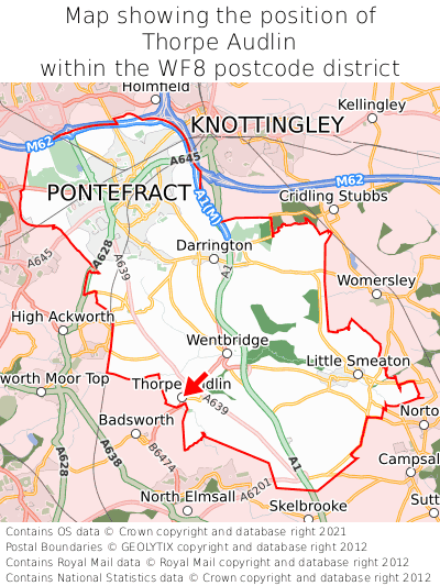 Map showing location of Thorpe Audlin within WF8