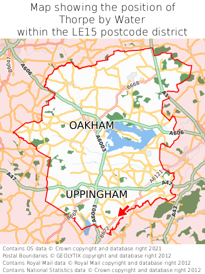 Map showing location of Thorpe by Water within LE15