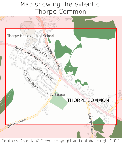 Map showing extent of Thorpe Common as bounding box