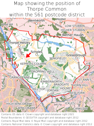 Map showing location of Thorpe Common within S61