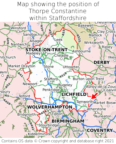 Map showing location of Thorpe Constantine within Staffordshire