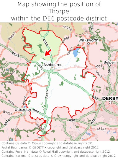 Map showing location of Thorpe within DE6