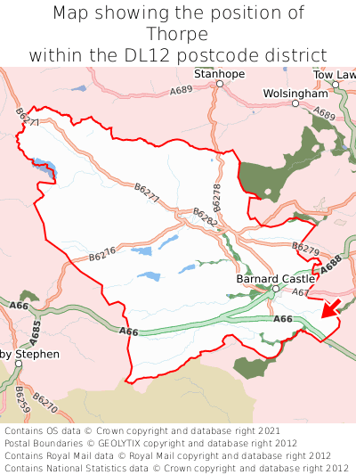 Map showing location of Thorpe within DL12