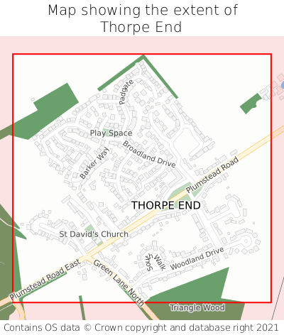 Map showing extent of Thorpe End as bounding box