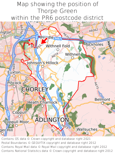 Map showing location of Thorpe Green within PR6