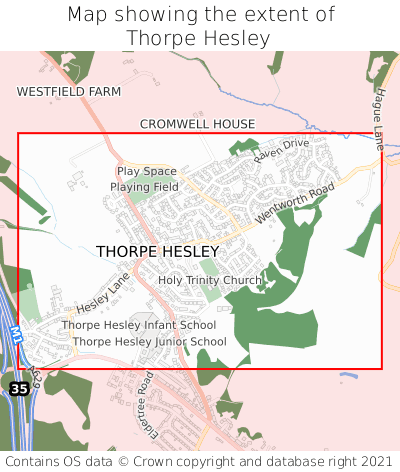 Map showing extent of Thorpe Hesley as bounding box