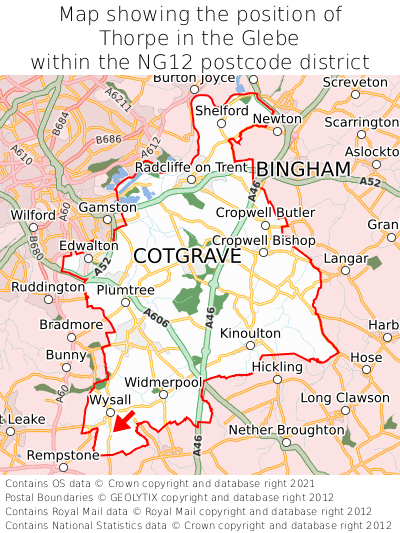 Map showing location of Thorpe in the Glebe within NG12
